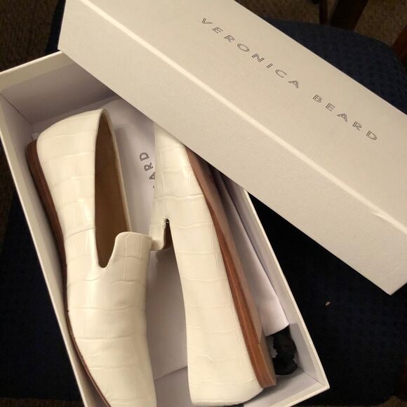 NEW Veronica Beard Griffin White Loafers Sz 9 Croc Preppy Coastal Work Resort - Picture 3 of 9